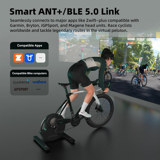 CYCPLUS R200 Smart Indoor Bike Trainer, 2200W, 19% Gradient, Virtual Shifting, Uphill/Downhill Simulation, Super Quiet