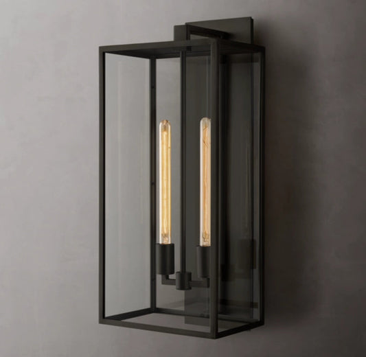 Clear Glass Brass Outdoor Lantern Sconce