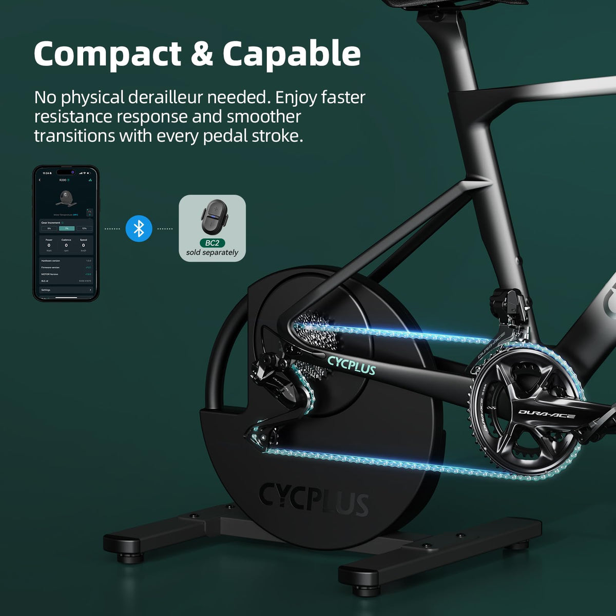 CYCPLUS R200 Smart Indoor Bike Trainer, 2200W, 19% Gradient, Virtual Shifting, Uphill/Downhill Simulation, Super Quiet