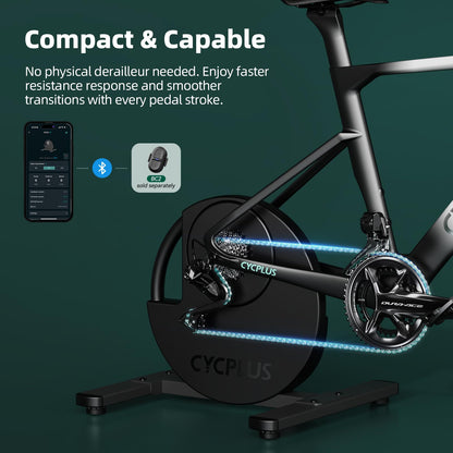 CYCPLUS R200 Smart Indoor Bike Trainer, 2200W, 19% Gradient, Virtual Shifting, Uphill/Downhill Simulation, Super Quiet