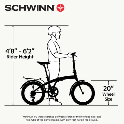 Schwinn Loop Adult Folding Bike, 20" Wheels, 7-Speed, Rear Cargo Rack, Carrying Bag Included, White, Men & Women