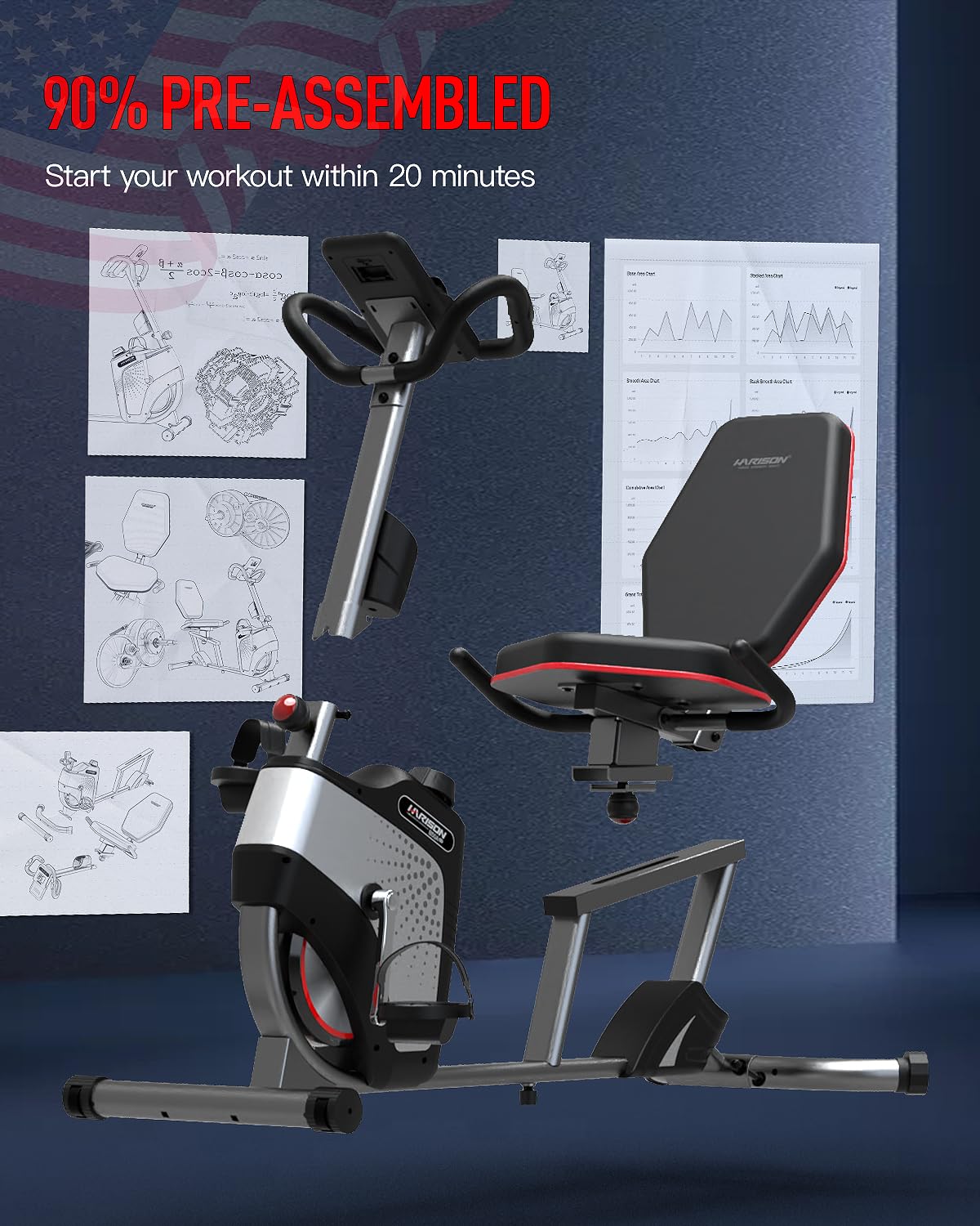 HARISON Recumbent Exercise Bike, Under Desk Elliptical Machine for Home, Multi-Functional LCD Display