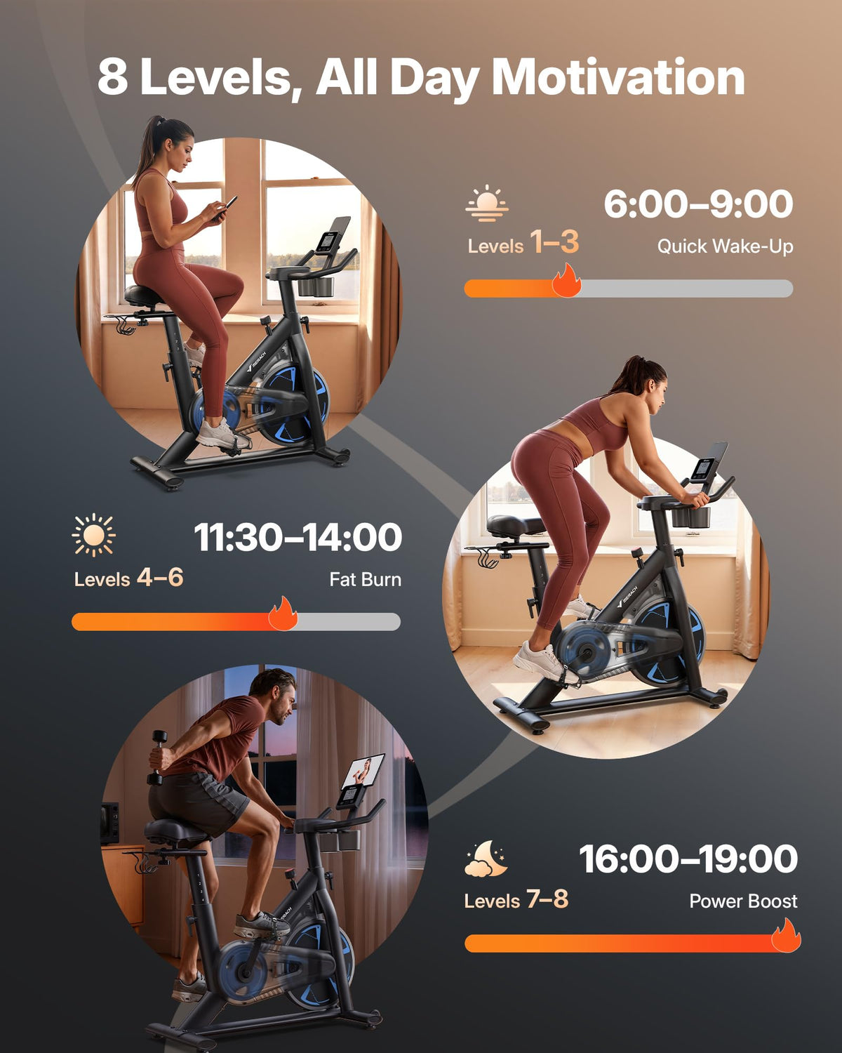 MERACH Magnetic Exercise Bike, Low-Noise Stationary Spin Bike, 332 lb Capacity, Comfortable Seat, App Compatible, Tablet Mount, Home Fitness Bike