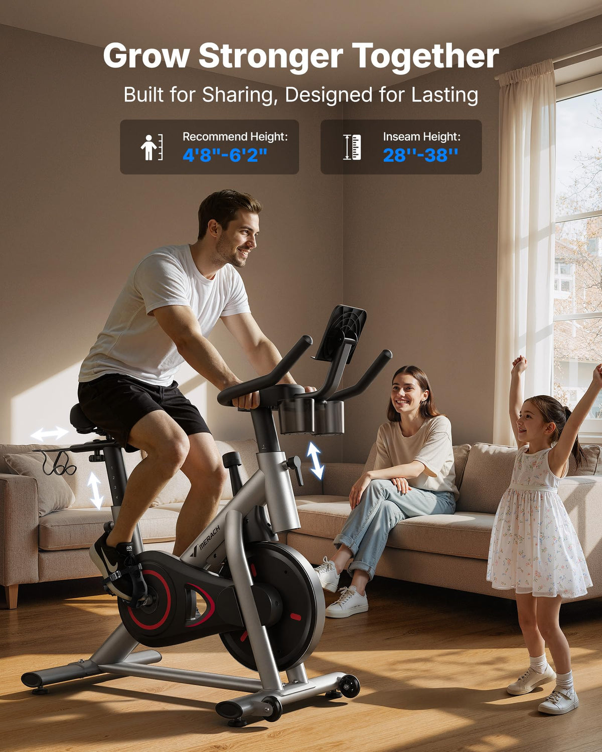 MERACH Exercise Bike, Magnetic Indoor Cycling Bike, 270 lb Capacity, Low Noise, App Compatible, Dumbbell Rack, Fitness Courses