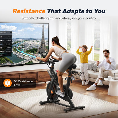 MERACH Magnetic Exercise Bike, Heavy-Duty Stationary Indoor Bike with Auto Resistance, 350 lb Capacity, Low-Noise Home Gym Bike with App