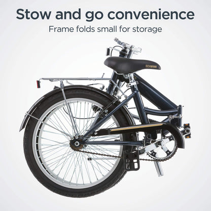 Schwinn Hinge Adult Folding Bike, 20" Alloy Wheels, Single-Speed, Rear Cargo Rack, Carrying Bag Included, Grey, Men & Women