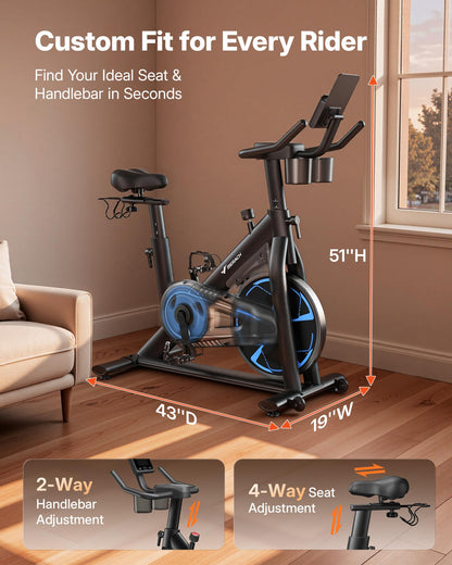 MERACH Magnetic Exercise Bike, Low-Noise Stationary Spin Bike, 332 lb Capacity, Comfortable Seat, App Compatible, Tablet Mount, Home Fitness Bike