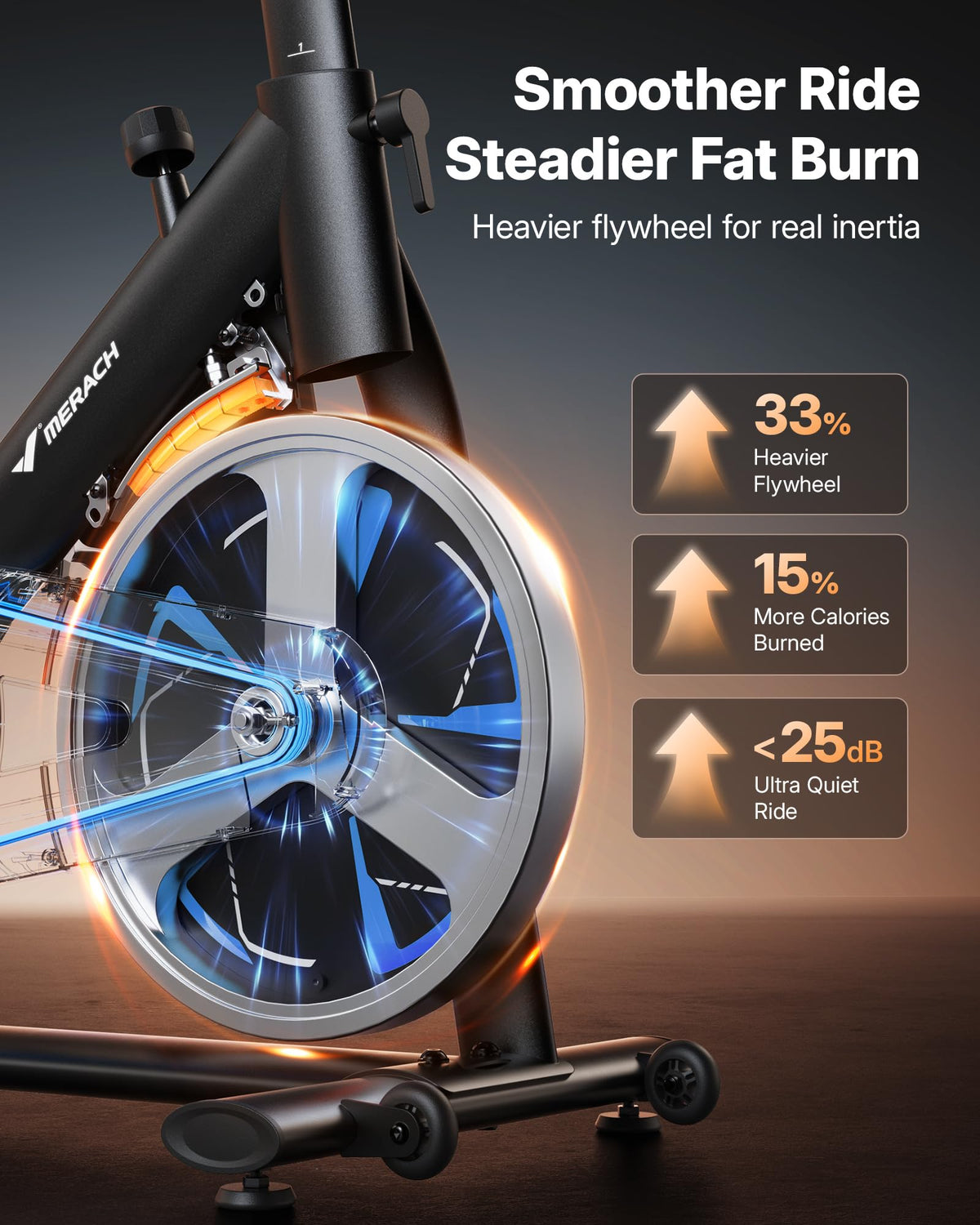 MERACH Magnetic Exercise Bike, Low-Noise Stationary Spin Bike, 332 lb Capacity, Comfortable Seat, App Compatible, Tablet Mount, Home Fitness Bike