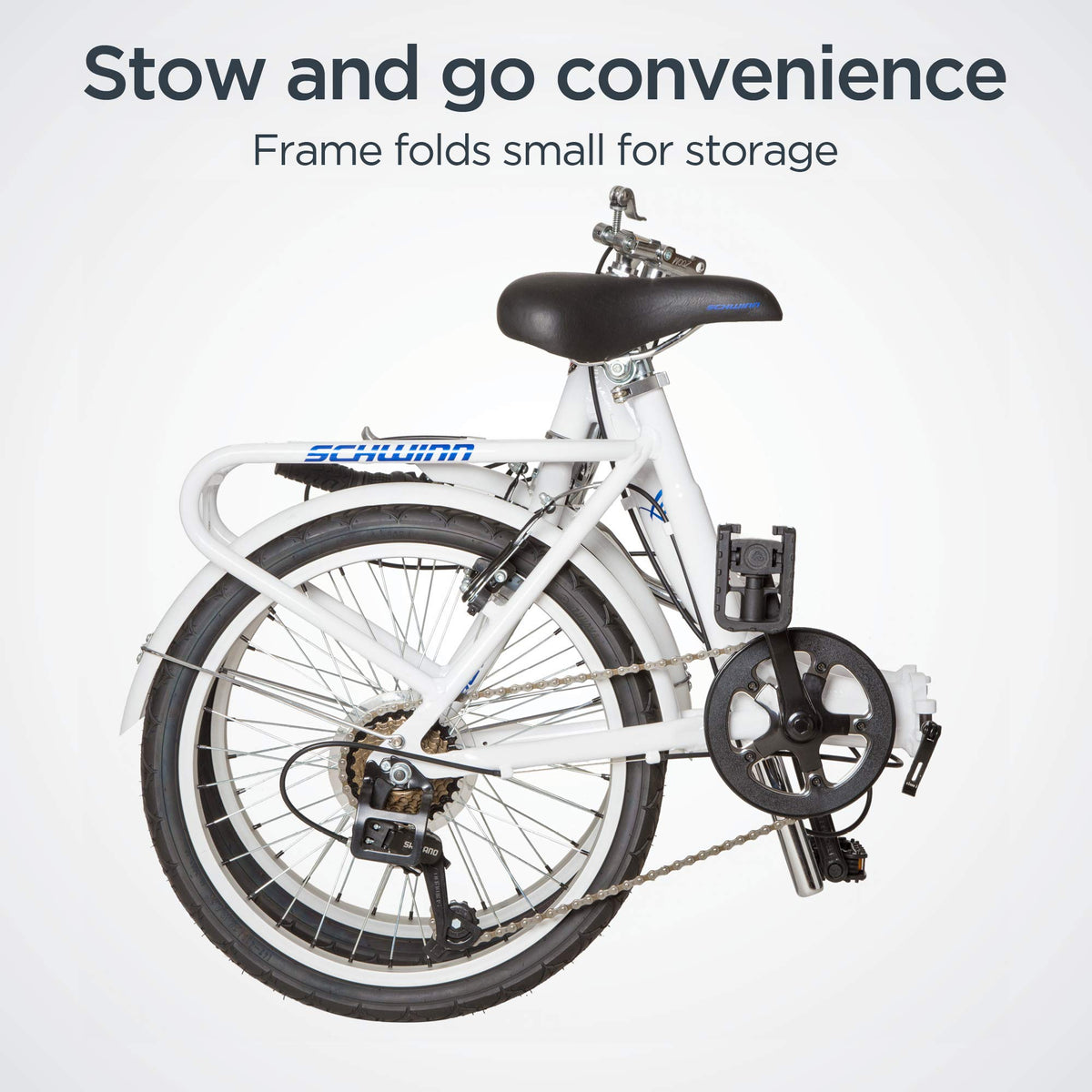 Schwinn Loop Adult Folding Bike, 20" Wheels, 7-Speed, Rear Cargo Rack, Carrying Bag Included, White, Men & Women