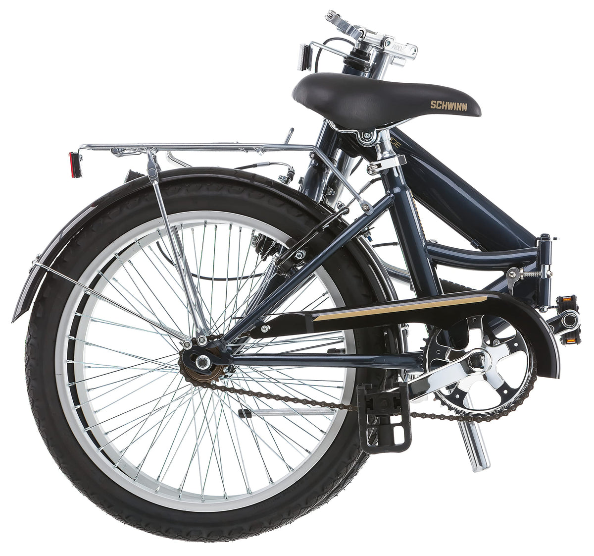 Schwinn Hinge Adult Folding Bike, 20" Alloy Wheels, Single-Speed, Rear Cargo Rack, Carrying Bag Included, Grey, Men & Women