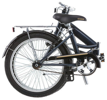 Schwinn Hinge Adult Folding Bike, 20" Alloy Wheels, Single-Speed, Rear Cargo Rack, Carrying Bag Included, Grey, Men & Women