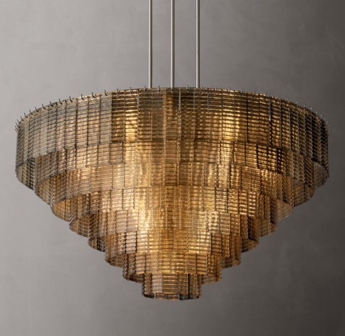 Cascading Smoke Glass Drum Chandelier