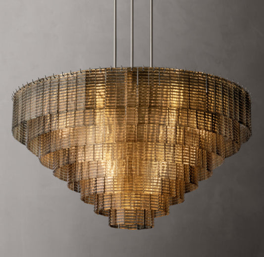 Cascading Smoke Glass Drum Chandelier