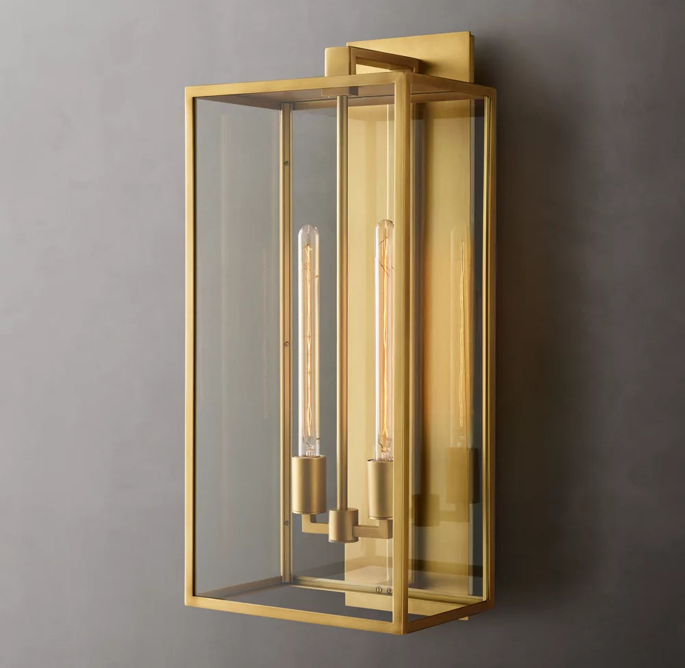 Clear Glass Brass Outdoor Lantern Sconce