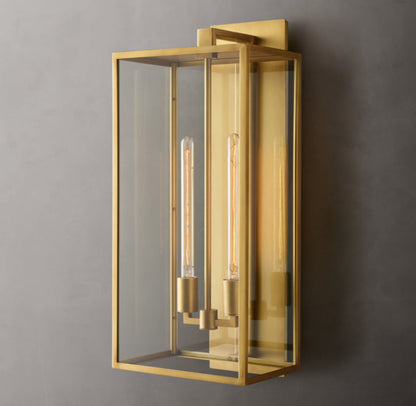 Clear Glass Brass Outdoor Lantern Sconce