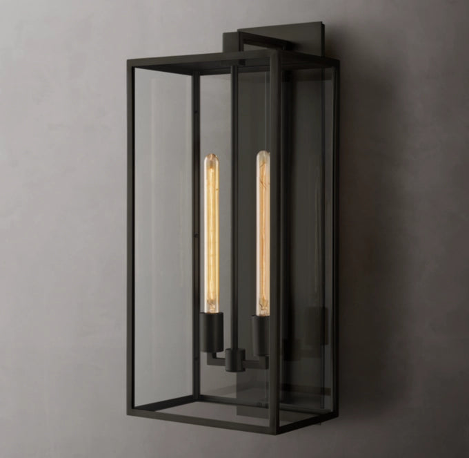 Clear Glass Brass Outdoor Lantern Sconce