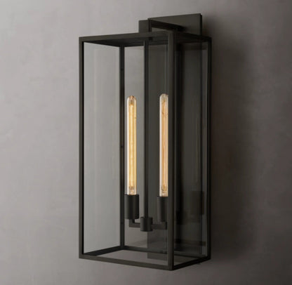 Clear Glass Brass Outdoor Lantern Sconce