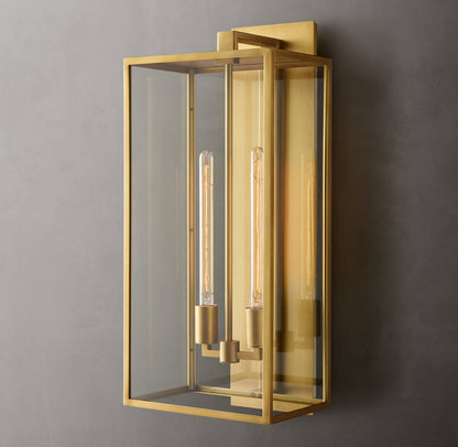 Clear Glass Brass Outdoor Lantern Sconce