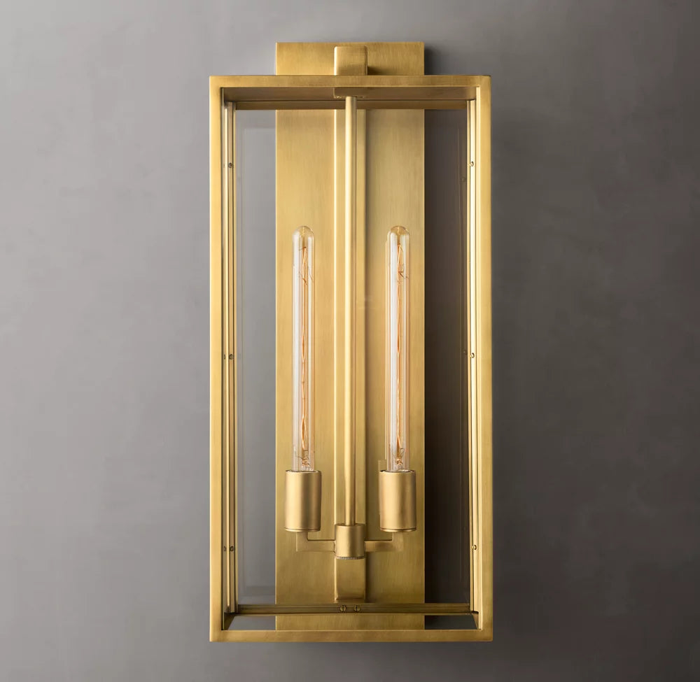 Clear Glass Brass Outdoor Lantern Sconce