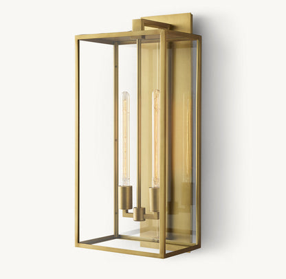 Clear Glass Brass Outdoor Lantern Sconce