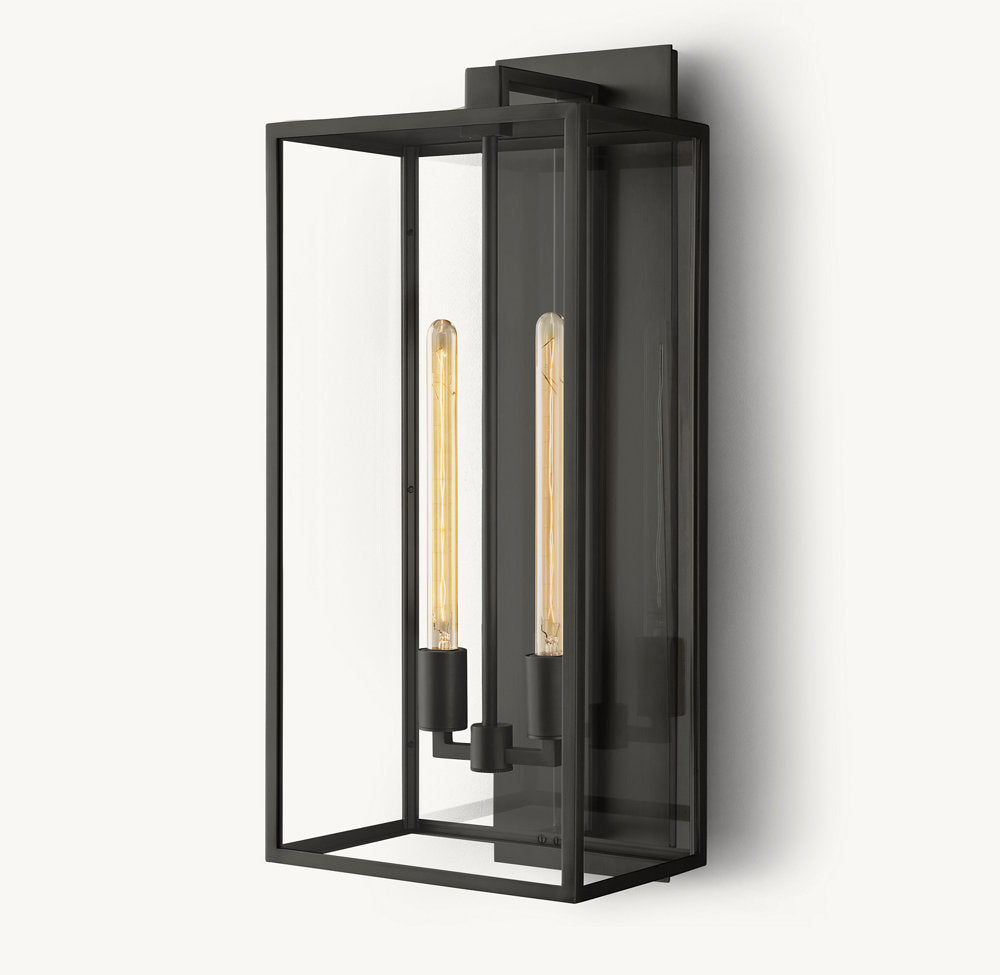 Clear Glass Brass Outdoor Lantern Sconce