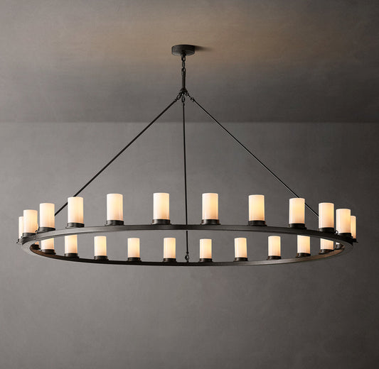 Forged Iron Milk Glass Halo Chandelier