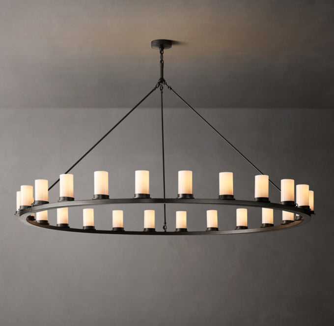 Forged Iron Milk Glass Halo Chandelier