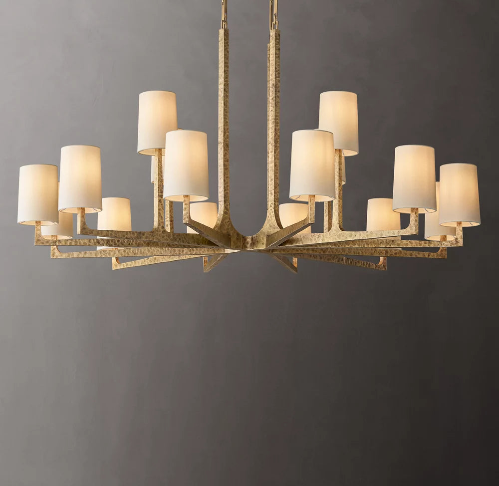 Hammered Metal Linen Shade Chandelier
