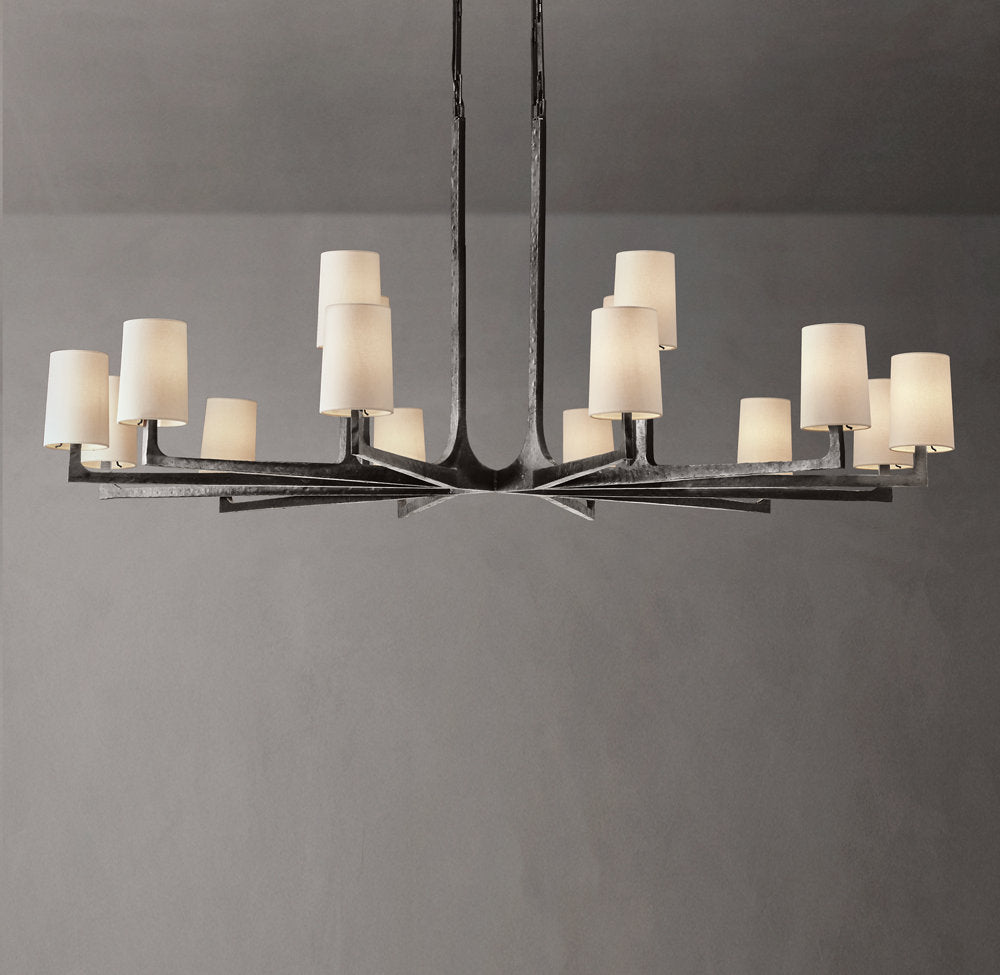 Hammered Metal Linen Shade Chandelier