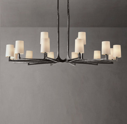 Hammered Metal Linen Shade Chandelier