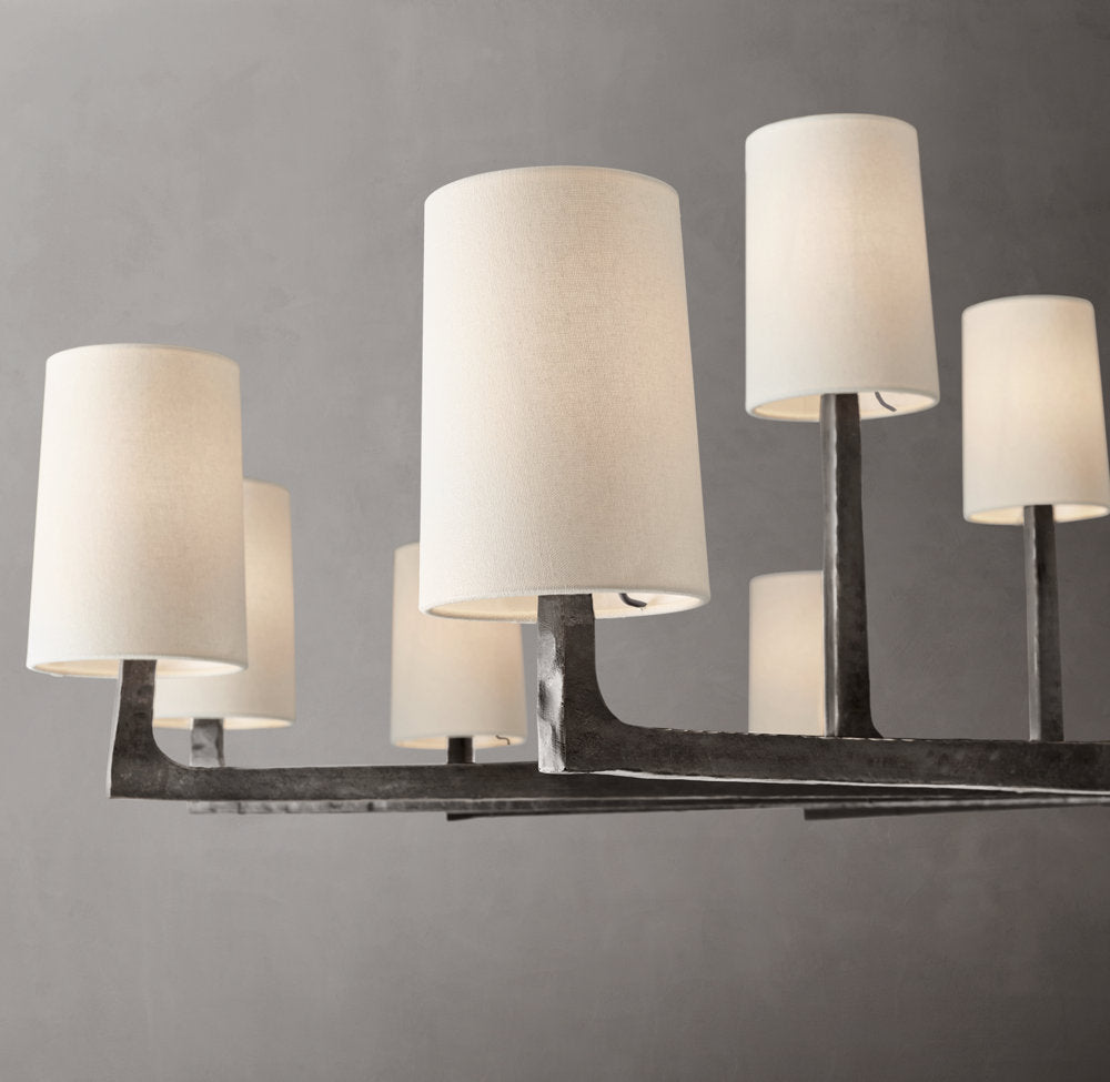 Hammered Metal Linen Shade Chandelier