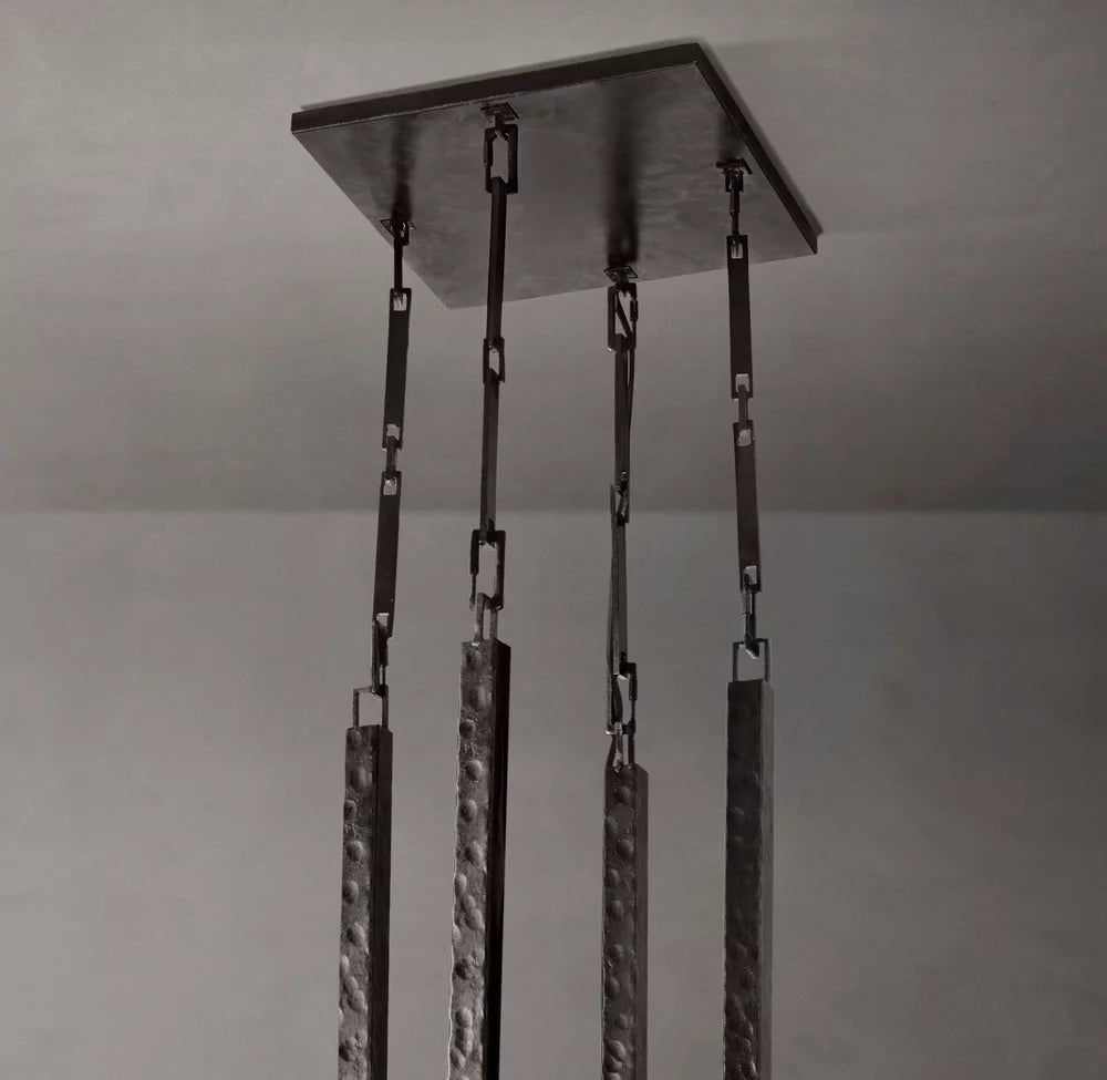 Hammered Metal Linen Shade Chandelier