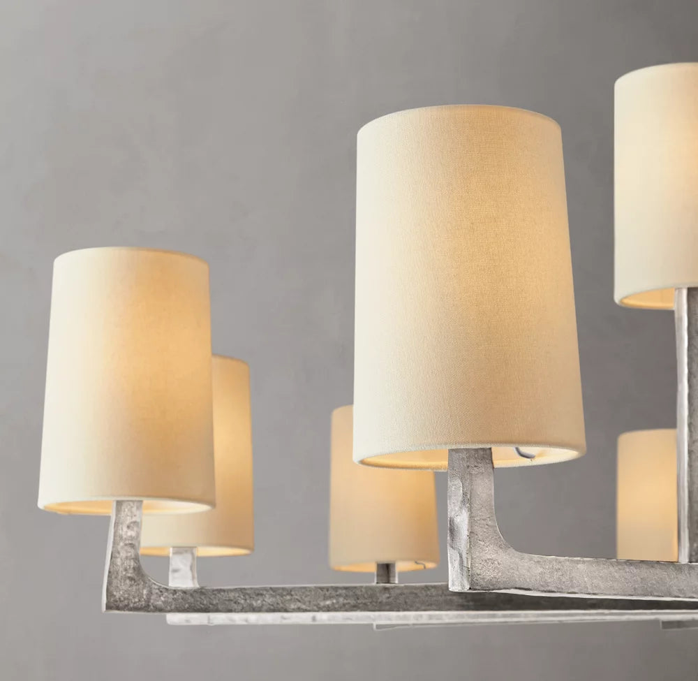 Hammered Metal Linen Shade Chandelier