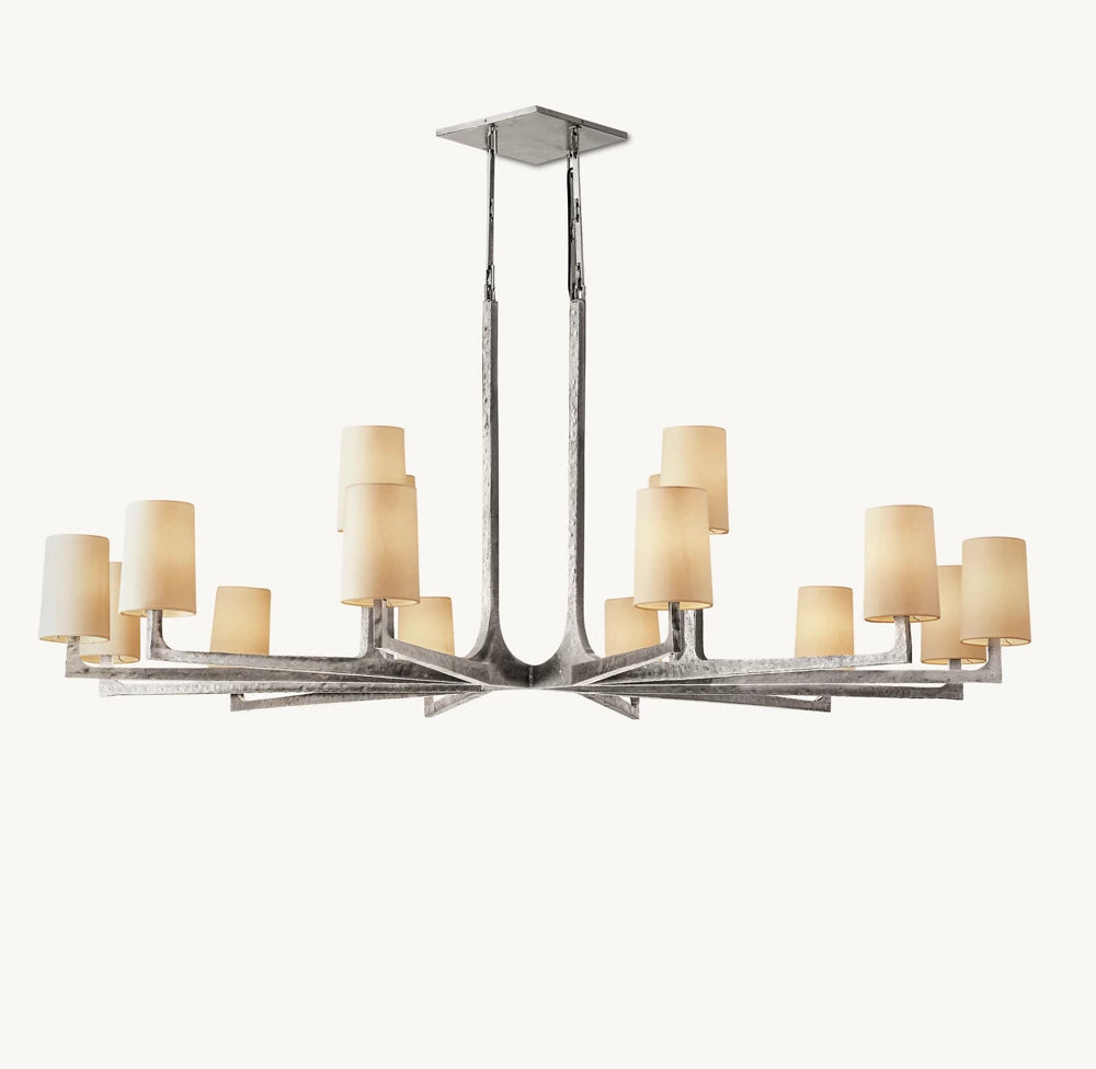 Hammered Metal Linen Shade Chandelier