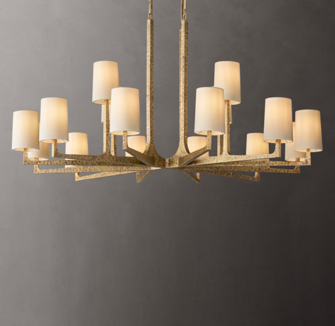 Hammered Metal Linen Shade Chandelier