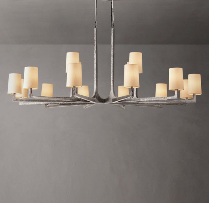Hammered Metal Linen Shade Chandelier