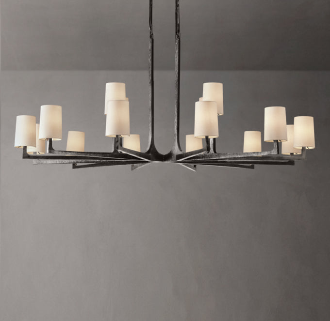 Hammered Metal Linen Shade Chandelier