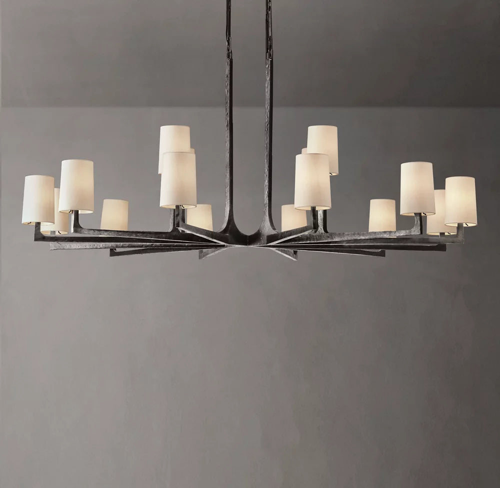 Hammered Metal Linen Shade Chandelier