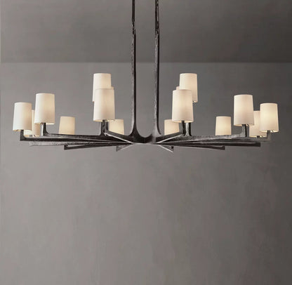 Hammered Metal Linen Shade Chandelier