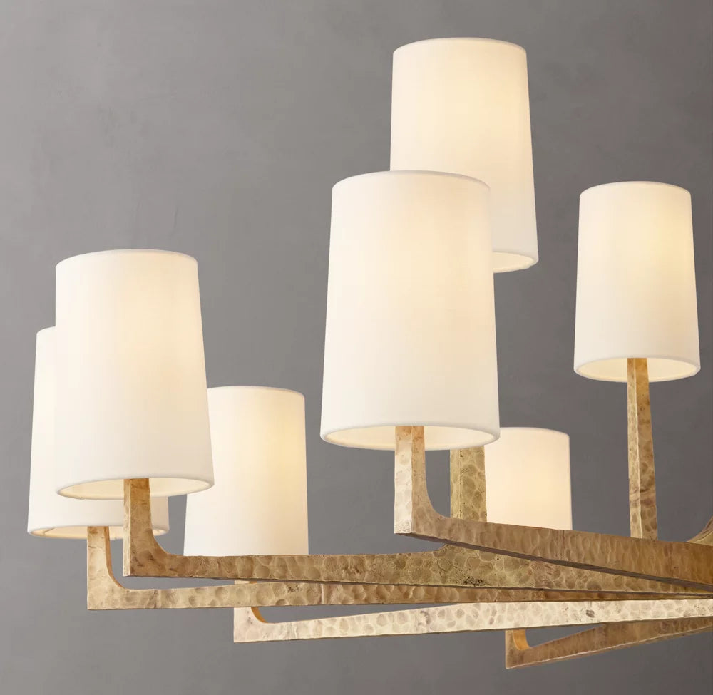 Hammered Metal Linen Shade Chandelier
