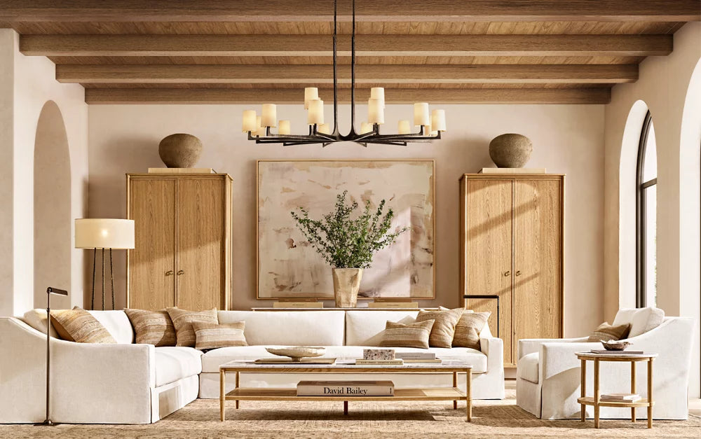 Hammered Metal Linen Shade Chandelier