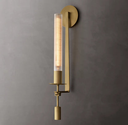 Ribbed Glass Brass Column Sconce