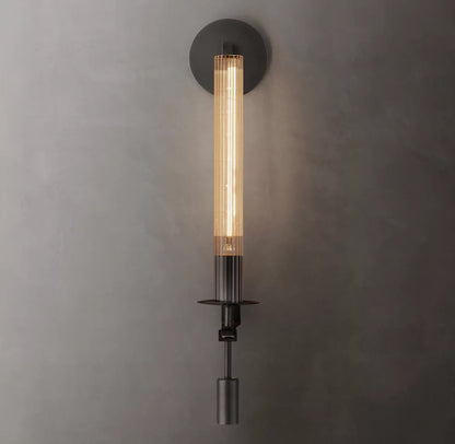 Ribbed Glass Brass Column Sconce