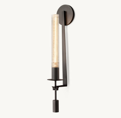 Ribbed Glass Brass Column Sconce