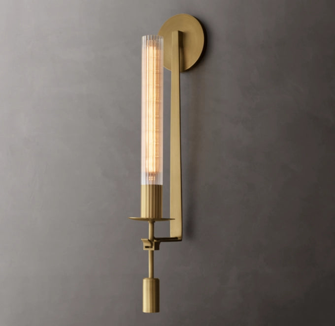 Ribbed Glass Brass Column Sconce