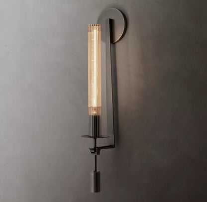 Ribbed Glass Brass Column Sconce
