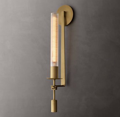 Ribbed Glass Brass Column Sconce