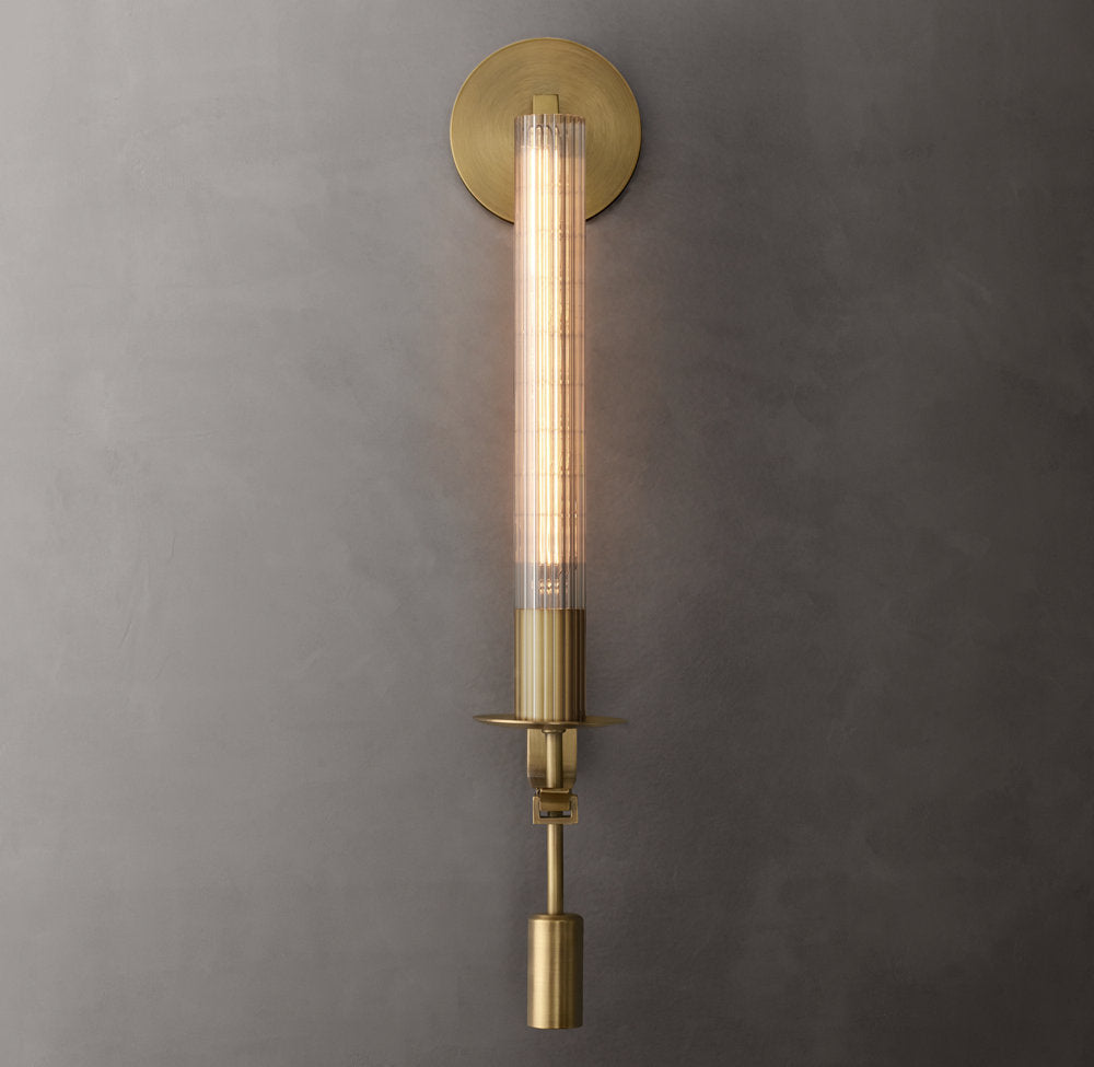 Ribbed Glass Brass Column Sconce