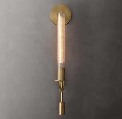 Ribbed Glass Brass Column Sconce