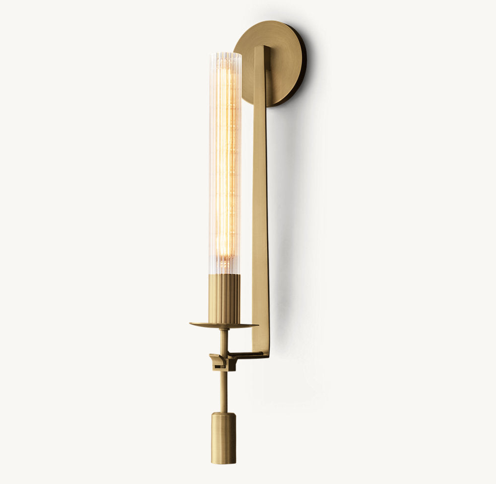 Ribbed Glass Brass Column Sconce